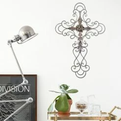 Best Pirce 🎁 ADECO Art Rustic Cross Home Decor 3D Black Scrolled Metal Wall Sticker 💯