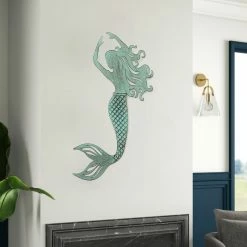 Coupon ๐ ADECO Blue Mermaid Metal Wall Art Decor For Home Garden Living Room ๐
