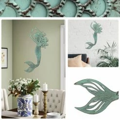 Coupon 😉 ADECO Blue Mermaid Metal Wall Art Decor For Home Garden Living Room 🔔 -Adeco Shop ADECO Blue Mermaid Metal Wall Art Decor for Home Garden Living Room 8
