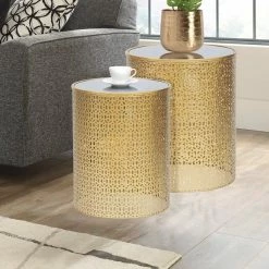 New ⌛ Adeco End Table Set Of 2 Coffee Nightstand Accent Nesting Side Stool - Set Of 2 🌟