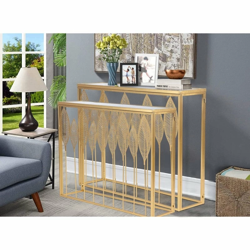 Cheap ๐ฅฐ ADECO End Table Set Of 2 Gold Leaves Accent Coffee Nightstands Stool ๐ฅฐ 4 Cheap ๐ฅฐ ADECO End Table Set Of 2 Gold Leaves Accent Coffee Nightstands Stool ๐ฅฐ - Image 2