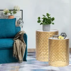 Coupon 😉 ADECO Metal End Tables Set Of 2 Gold Nesting Side Coffee Table ⭐ -Adeco Shop ADECO Metal End Tables Set of 2 Gold Nesting Side Coffee Table 2