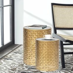 Coupon 😉 ADECO Metal End Tables Set Of 2 Gold Nesting Side Coffee Table ⭐
