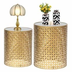 Coupon 😉 ADECO Metal End Tables Set Of 2 Gold Nesting Side Coffee Table ⭐ -Adeco Shop ADECO Metal End Tables Set of 2 Gold Nesting Side Coffee Table 3