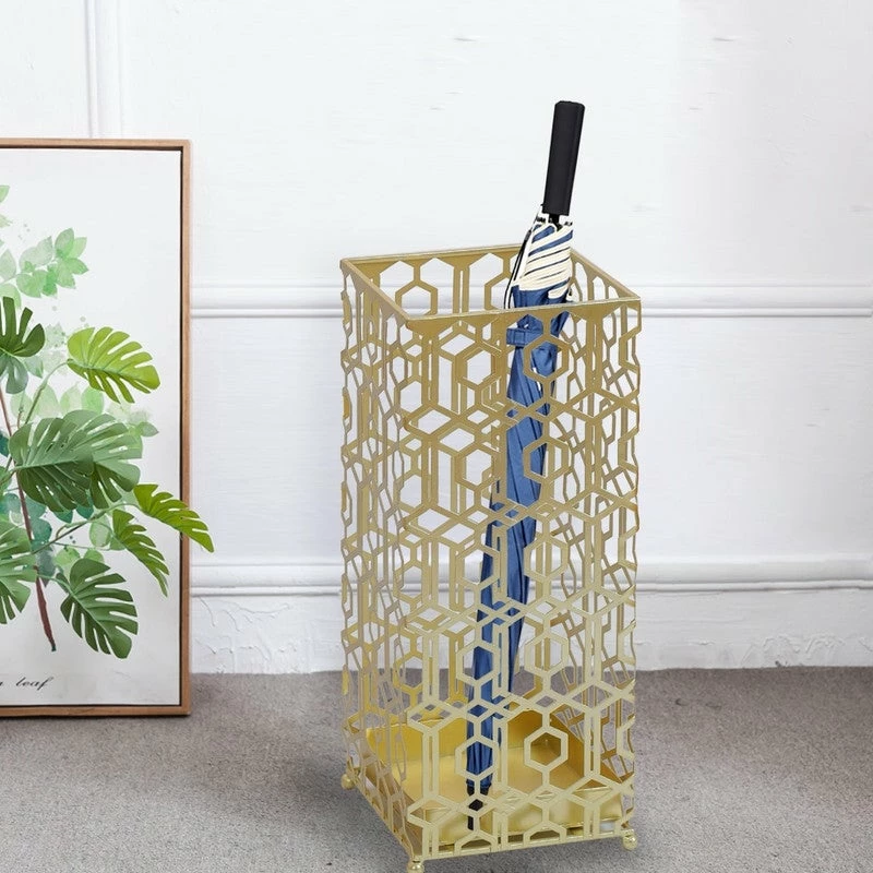 New ๐งจ ADECO Metal Umbrella Stand Gold Square Rack Cane Walk Stick Drip Tray โจ 3 New ๐งจ ADECO Metal Umbrella Stand Gold Square Rack Cane Walk Stick Drip Tray โจ