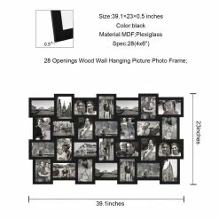 Best Pirce 🎁 ADECO Photo Frame 28 Opening Black Wood Wall Hanging Collage Clustered 👏 -Adeco Shop ADECO Photo Frame 28 Opening Black Wood Wall Hanging Collage Clustered 2