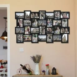 Best Pirce 🎁 ADECO Photo Frame 28 Opening Black Wood Wall Hanging Collage Clustered 👏