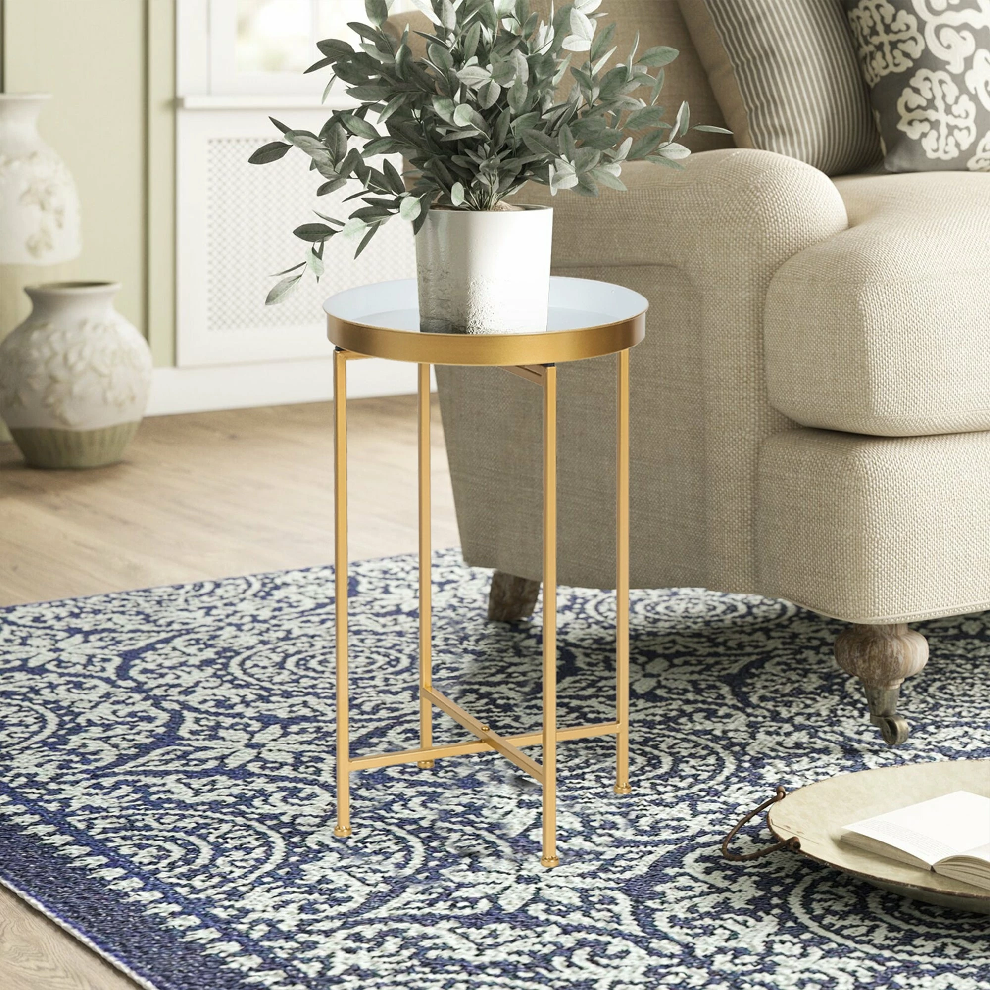 Cheap ✨ Adeco Round End Table Gold Metal Side Nightstand Accent Coffee Tables - 15""(D)x 15""(W)x 25.7""(H) 🥰 4 Cheap ✨ Adeco Round End Table Gold Metal Side Nightstand Accent Coffee Tables - 15""(D)x 15""(W)x 25.7""(H) 🥰 - Image 2