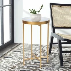 Cheap โจ Adeco Round End Table Gold Metal Side Nightstand Accent Coffee Tables - 15""(D)x 15""(W)x 25.7""(H) ๐ฅฐ