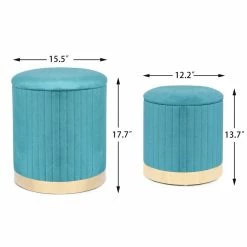 Brand new 👏 ADECO Round Velvet Storage Ottoman, Vanity Footstool (Pack Of 2) Blue 😉 -Adeco Shop ADECO Round Velvet Storage Ottoman2C Vanity Footstool 28Pack of 229 14