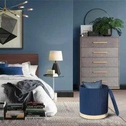 Brand new 👏 ADECO Round Velvet Storage Ottoman, Vanity Footstool (Pack Of 2) Blue 😉 -Adeco Shop ADECO Round Velvet Storage Ottoman2C Vanity Footstool 28Pack of 229 2