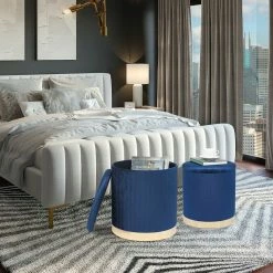 Brand new 👏 ADECO Round Velvet Storage Ottoman, Vanity Footstool (Pack Of 2) Blue 😉