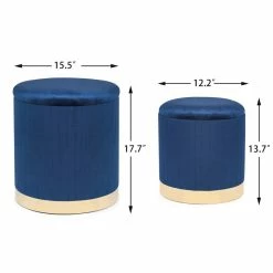 Brand new 👏 ADECO Round Velvet Storage Ottoman, Vanity Footstool (Pack Of 2) Blue 😉 -Adeco Shop ADECO Round Velvet Storage Ottoman2C Vanity Footstool 28Pack of 229 3
