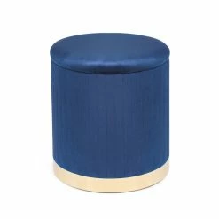 Brand new 👏 ADECO Round Velvet Storage Ottoman, Vanity Footstool (Pack Of 2) Blue 😉 -Adeco Shop ADECO Round Velvet Storage Ottoman2C Vanity Footstool 28Pack of 229 6