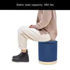 Brand new 👏 ADECO Round Velvet Storage Ottoman, Vanity Footstool (Pack Of 2) Blue 😉 -Adeco Shop ADECO Round Velvet Storage Ottoman2C Vanity Footstool 28Pack of 229 8