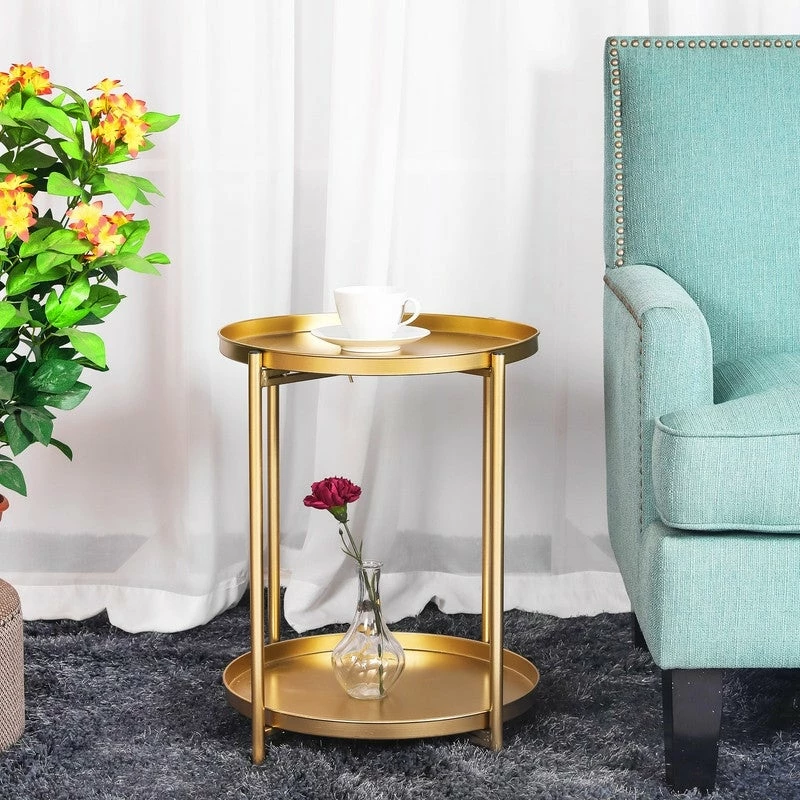 Deals ๐ Adeco Side Table 2-Tier Metal Round End Table With Removable Tray - 17.5""(D)x 17.5""(W)x 20.7""(H) ๐ 4 Deals ๐ Adeco Side Table 2-Tier Metal Round End Table With Removable Tray - 17.5""(D)x 17.5""(W)x 20.7""(H) ๐ - Image 2