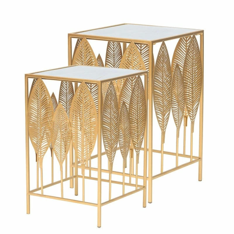 Outlet 🔥 ADECO Square End Table Leaves Metal Coffee Accent Nightstand Set Of 2 🛒 4 Outlet 🔥 ADECO Square End Table Leaves Metal Coffee Accent Nightstand Set Of 2 🛒 - Image 2