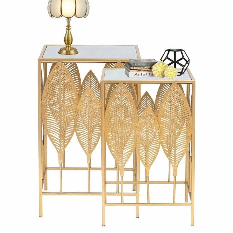 Outlet 🔥 ADECO Square End Table Leaves Metal Coffee Accent Nightstand Set Of 2 🛒 6 Outlet 🔥 ADECO Square End Table Leaves Metal Coffee Accent Nightstand Set Of 2 🛒 - Image 4