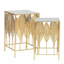 Outlet 🔥 ADECO Square End Table Leaves Metal Coffee Accent Nightstand Set Of 2 🛒 19 Outlet 🔥 ADECO Square End Table Leaves Metal Coffee Accent Nightstand Set Of 2 🛒 -Adeco Shop ADECO Square End Table Leaves Metal Coffee Accent Nightstand Set of 2 5