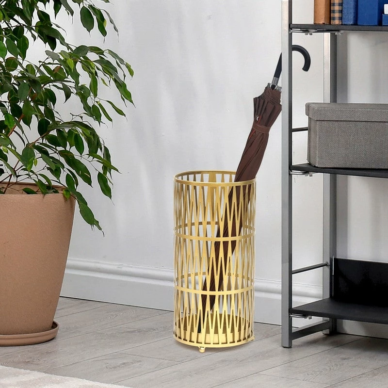 Outlet 😀 ADECO Stand Gold Round RackMetal Umbrella Cane Walk Stick Drip Tray 🔔 6 Outlet 😀 ADECO Stand Gold Round RackMetal Umbrella Cane Walk Stick Drip Tray 🔔 - Image 4