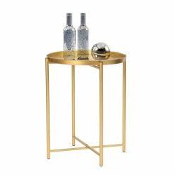 Brand new ๐ Adeco Gold End Table Metal Waterproof Snack Beside Table Accent Coffee Table - 16.9""(D)x 16.9""(W)x 20.5""(H) ๐งจ 22 Brand new ๐ Adeco Gold End Table Metal Waterproof Snack Beside Table Accent Coffee Table - 16.9""(D)x 16.9""(W)x 20.5""(H) ๐งจ -Adeco Shop ADECO Tray End Table Gold Metal Side Small Accent Coffee Nightstand 2