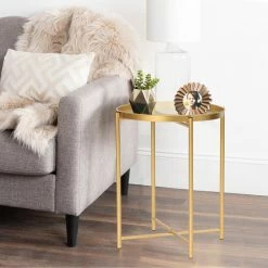 Brand new 🎉 Adeco Gold End Table Metal Waterproof Snack Beside Table Accent Coffee Table - 16.9""(D)x 16.9""(W)x 20.5""(H) 🧨
