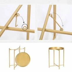 Brand new ๐ Adeco Gold End Table Metal Waterproof Snack Beside Table Accent Coffee Table - 16.9""(D)x 16.9""(W)x 20.5""(H) ๐งจ 27 Brand new ๐ Adeco Gold End Table Metal Waterproof Snack Beside Table Accent Coffee Table - 16.9""(D)x 16.9""(W)x 20.5""(H) ๐งจ -Adeco Shop ADECO Tray End Table Gold Metal Side Small Accent Coffee Nightstand 7