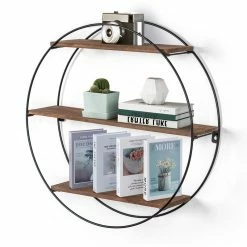 Cheap 🤩 ADECO Wall Shelf Round Floating Shelves Sturdy Wood Metal Stand Decor 💯 -Adeco Shop ADECO Wall Shelf Round Floating Shelves Sturdy Wood Metal Stand Decor 5