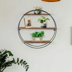 Cheap 🤩 ADECO Wall Shelf Round Floating Shelves Sturdy Wood Metal Stand Decor 💯 -Adeco Shop ADECO Wall Shelf Round Floating Shelves Sturdy Wood Metal Stand Decor 6