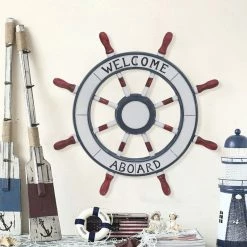 Best Sale ⌛ ADECO Wooden Boat Anchor Crossbar Ship Steering Wheel Wall Decor Beach 👍 -Adeco Shop ADECO Wooden Boat Anchor Crossbar Ship Steering Wheel Wall Decor Beach 3