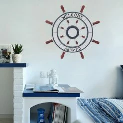Best Sale ⌛ ADECO Wooden Boat Anchor Crossbar Ship Steering Wheel Wall Decor Beach 👍 -Adeco Shop ADECO Wooden Boat Anchor Crossbar Ship Steering Wheel Wall Decor Beach 4