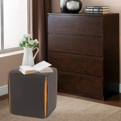 Coupon 😀 Adeco 14" Small Ottoman Footrest Stool- Velvet Seating Stool Ottoman Light Grey ⌛