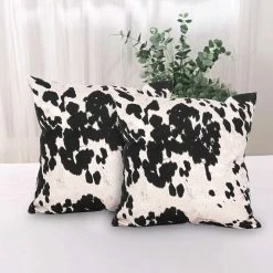 Deals ❤️ Adeco 18x18 Inch Set Of 2 Cow Decorative Throw Pillow Covers Black Cow 🎁