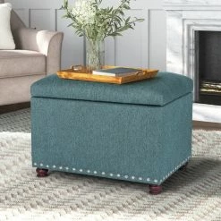 Cheap 🛒 Adeco 24'' Rectangular Upholstered Storage Ottoman Fabric Foot Stool Lake Blue 🛒 -Adeco Shop Adeco 242727 Rectangular Upholstered Storage Ottoman Fabric Foot stool 10