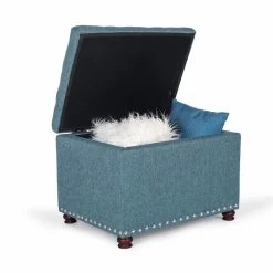Cheap 🛒 Adeco 24'' Rectangular Upholstered Storage Ottoman Fabric Foot Stool Lake Blue 🛒 -Adeco Shop Adeco 242727 Rectangular Upholstered Storage Ottoman Fabric Foot stool 13