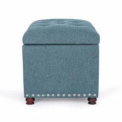 Cheap 🛒 Adeco 24'' Rectangular Upholstered Storage Ottoman Fabric Foot Stool Lake Blue 🛒 -Adeco Shop Adeco 242727 Rectangular Upholstered Storage Ottoman Fabric Foot stool 14