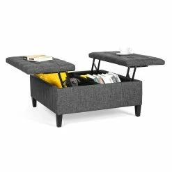 Wholesale 🎁 Adeco 33.47" Coffee Table Double Lift Tufted Top Storage Ottoman Bench Blue 🤩