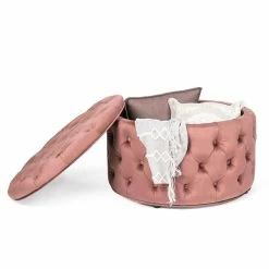 Hot Sale 🥰 Adeco Round Velvet Button Tufted Storage Ottoman 👍 -Adeco Shop Adeco 3D Button Tufted Round Cocktail Ottoman 2