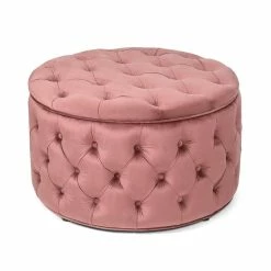 Hot Sale 🥰 Adeco Round Velvet Button Tufted Storage Ottoman 👍 -Adeco Shop Adeco 3D Button Tufted Round Cocktail Ottoman 4
