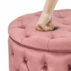 Hot Sale 🥰 Adeco Round Velvet Button Tufted Storage Ottoman 👍 -Adeco Shop Adeco 3D Button Tufted Round Cocktail Ottoman 5