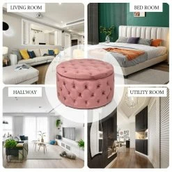 Hot Sale 🥰 Adeco Round Velvet Button Tufted Storage Ottoman 👍 -Adeco Shop Adeco 3D Button Tufted Round Cocktail Ottoman 7