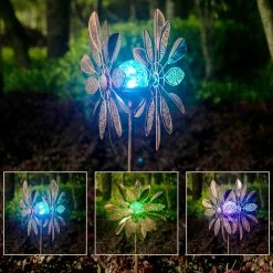 Promo 🥰 Adeco 59" Metal Solar Wind Spinners Patio Decor Stakes Multi 😉