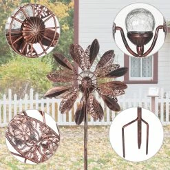 Promo 🥰 Adeco 59" Metal Solar Wind Spinners Patio Decor Stakes Multi 😉 -Adeco Shop Adeco 5922 Metal Solar Wind Spinners Patio Decor Stakes 5