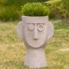 Hot Sale 🤩 Adeco Abstract Face Head Planter 15'' Flower Pot Beige 🛒 -Adeco Shop Adeco Abstract Face Head Planter 152727 Flower Pot