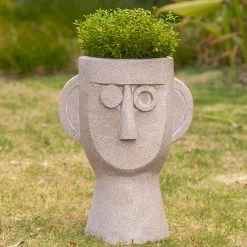 Hot Sale 🤩 Adeco Abstract Face Head Planter 15'' Flower Pot Beige 🛒
