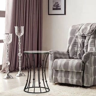Hot Sale 😀 Adeco Drum Black Metal Coffee Table Round End Table With Glass Top - 15"x 15"x 21.5" 🎁 5 Hot Sale 😀 Adeco Drum Black Metal Coffee Table Round End Table With Glass Top - 15"x 15"x 21.5" 🎁 - Image 3