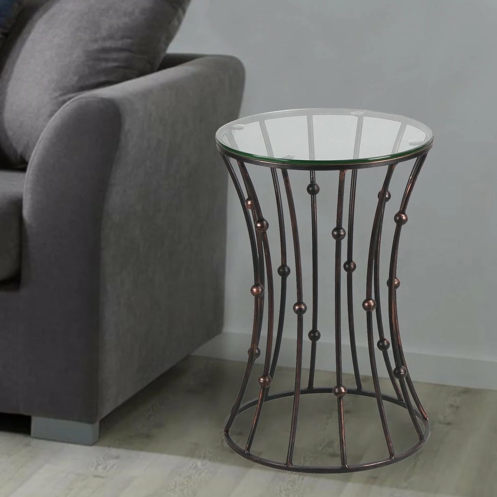 Hot Sale 😀 Adeco Drum Black Metal Coffee Table Round End Table With Glass Top - 15"x 15"x 21.5" 🎁 3 Hot Sale 😀 Adeco Drum Black Metal Coffee Table Round End Table With Glass Top - 15"x 15"x 21.5" 🎁