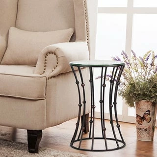 Hot Sale 😀 Adeco Drum Black Metal Coffee Table Round End Table With Glass Top - 15"x 15"x 21.5" 🎁 4 Hot Sale 😀 Adeco Drum Black Metal Coffee Table Round End Table With Glass Top - 15"x 15"x 21.5" 🎁 - Image 2
