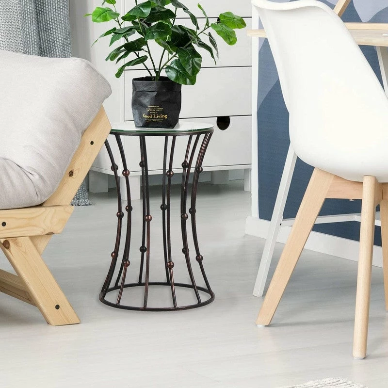 Hot Sale 😀 Adeco Drum Black Metal Coffee Table Round End Table With Glass Top - 15"x 15"x 21.5" 🎁 7 Hot Sale 😀 Adeco Drum Black Metal Coffee Table Round End Table With Glass Top - 15"x 15"x 21.5" 🎁 - Image 5