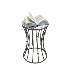 Hot Sale 😀 Adeco Drum Black Metal Coffee Table Round End Table With Glass Top - 15"x 15"x 21.5" 🎁 19 Hot Sale 😀 Adeco Drum Black Metal Coffee Table Round End Table With Glass Top - 15"x 15"x 21.5" 🎁 -Adeco Shop Adeco Accent Postmodernism Drum Shape Black Metal Coffee Table 2